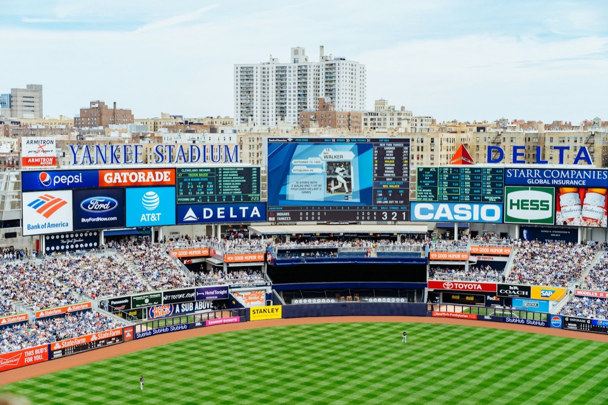 Baseball stadium at dusk before a game